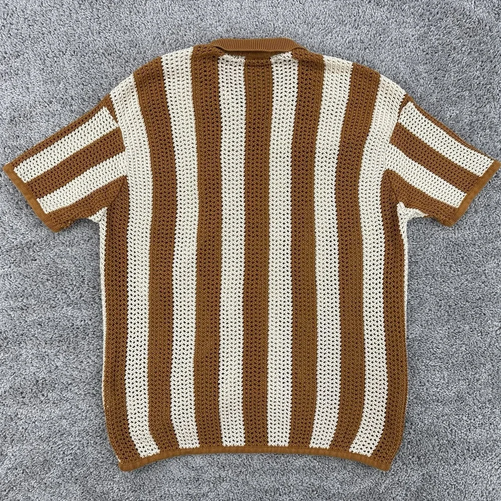 Dandy Del Mar The Dominica Crochet Shirt Men's XL Burnt Sienna Stripe Button Up